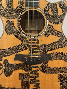 Detalle de las letras de la guitarra que debes enfocar